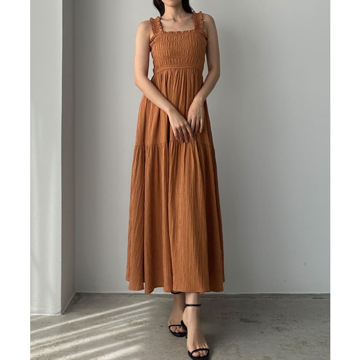 Louere フリルショルダーシャーリングキャミワンピース ペチコート付 MT Louere ワンピース フリルショルダーシャーリングキャミ