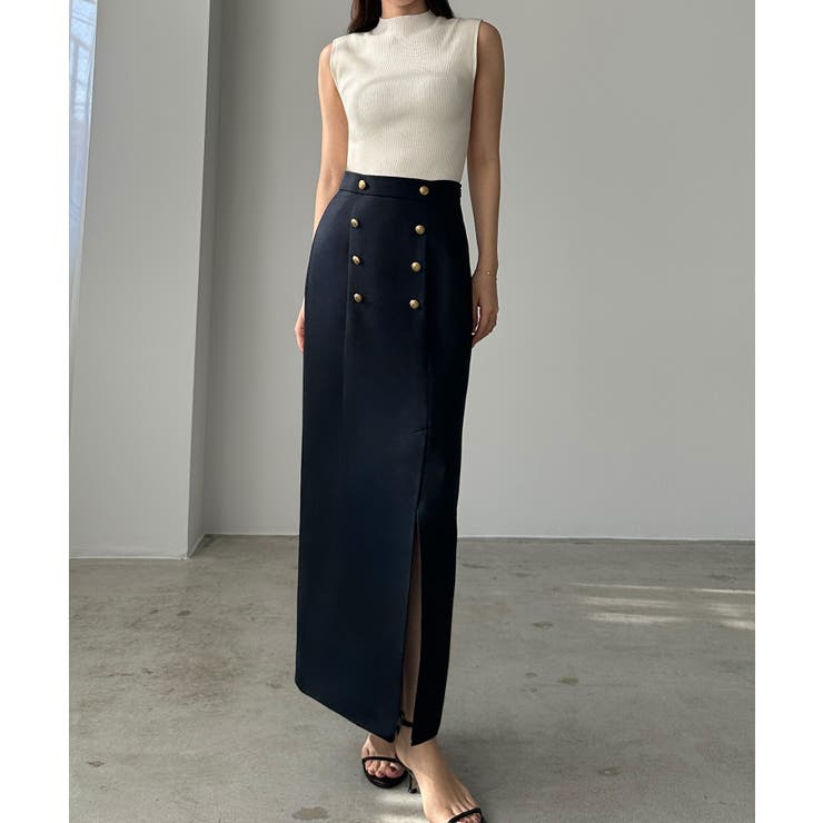 Louere ゴールドボタン前スリットペンシルスカート[品番