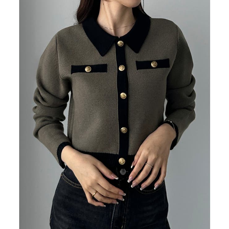 Louere バイカラー襟付きニットカーディガン | Louere | 詳細画像13 