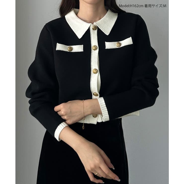 Louere バイカラー襟付きニットカーディガン | Louere | 詳細画像2 