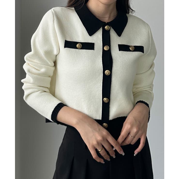 Louere バイカラー襟付きニットカーディガン | Louere | 詳細画像8 