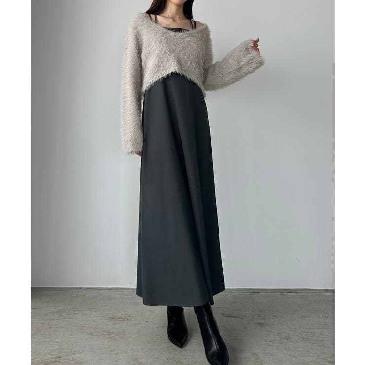 Louere シャギーショートニット＋セミフレアキャミワンピースSET | Louere | 詳細画像14 