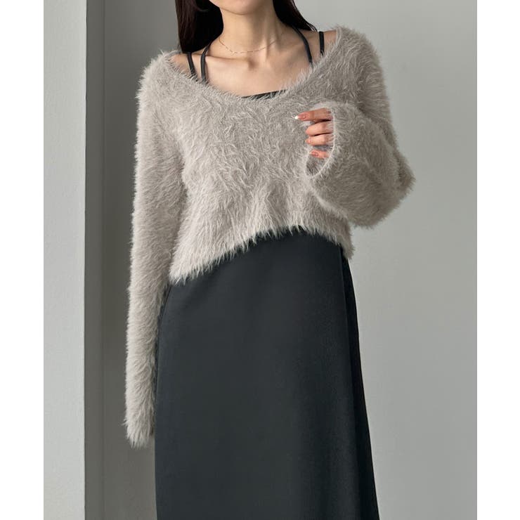 Louere シャギーショートニット＋セミフレアキャミワンピースSET | Louere | 詳細画像17 