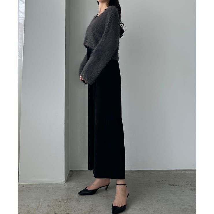 Louere シャギーショートニット＋セミフレアキャミワンピースSET | Louere | 詳細画像2 