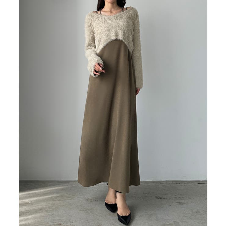 Louere シャギーショートニット＋セミフレアキャミワンピースSET | Louere | 詳細画像23 