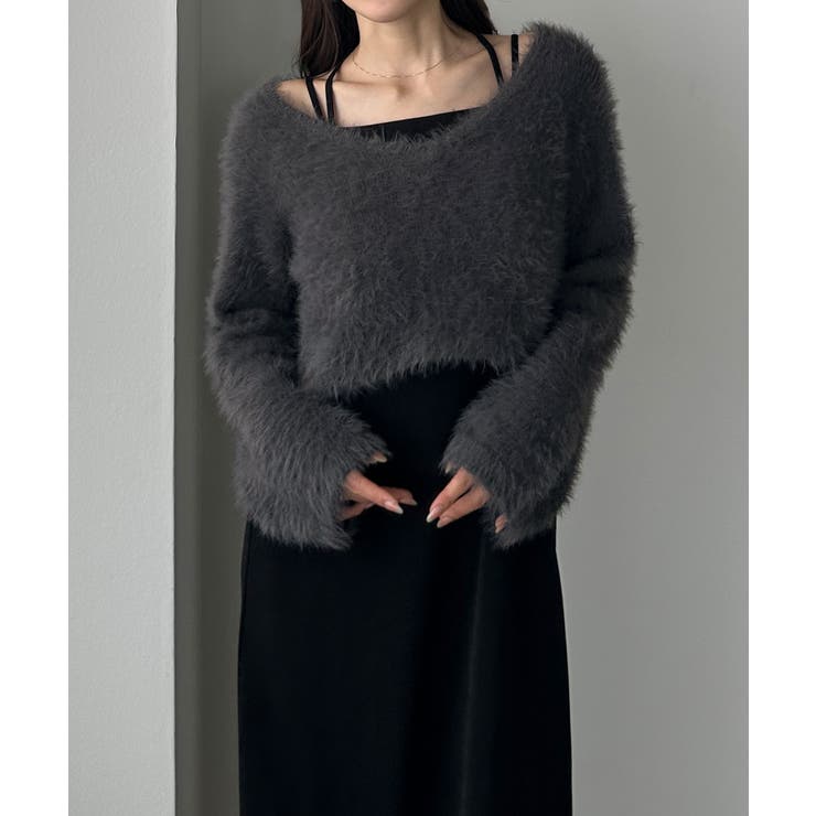 Louere シャギーショートニット＋セミフレアキャミワンピースSET | Louere | 詳細画像3 