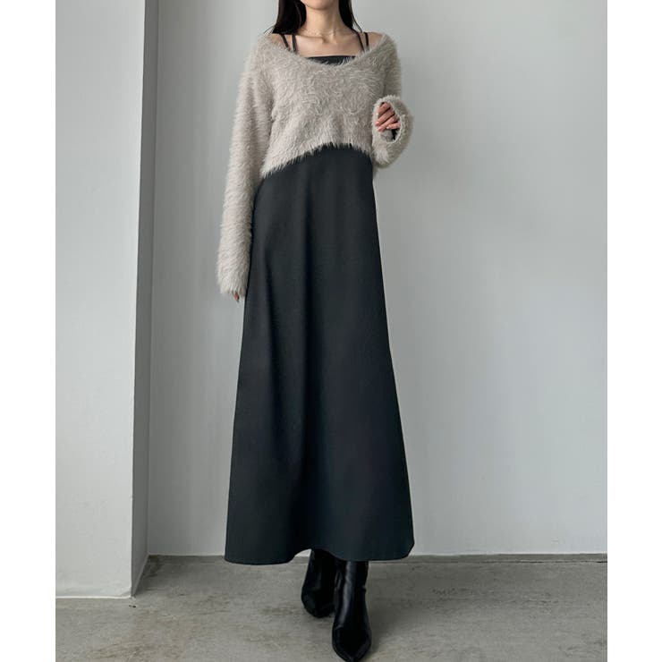 nomae ショートニット×キャミワンピースセット グレー系 IEDIT