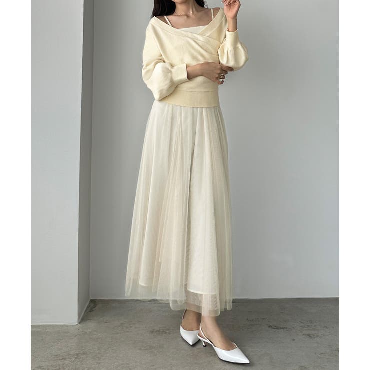 Louere カシュクールニット＋ラッフルチュールキャミワンピースSET | Louere | 詳細画像10 