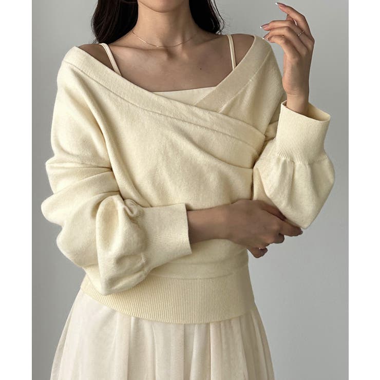 Louere カシュクールニット＋ラッフルチュールキャミワンピースSET | Louere | 詳細画像14 