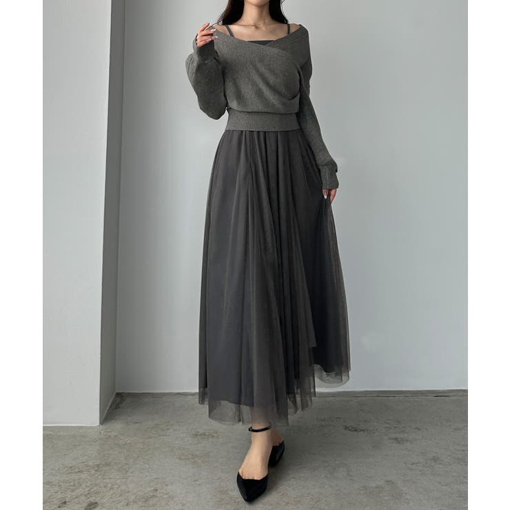 Louere カシュクールニット＋ラッフルチュールキャミワンピースSET | Louere | 詳細画像16 