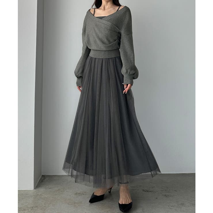 Louere カシュクールニット＋ラッフルチュールキャミワンピースSET | Louere | 詳細画像17 