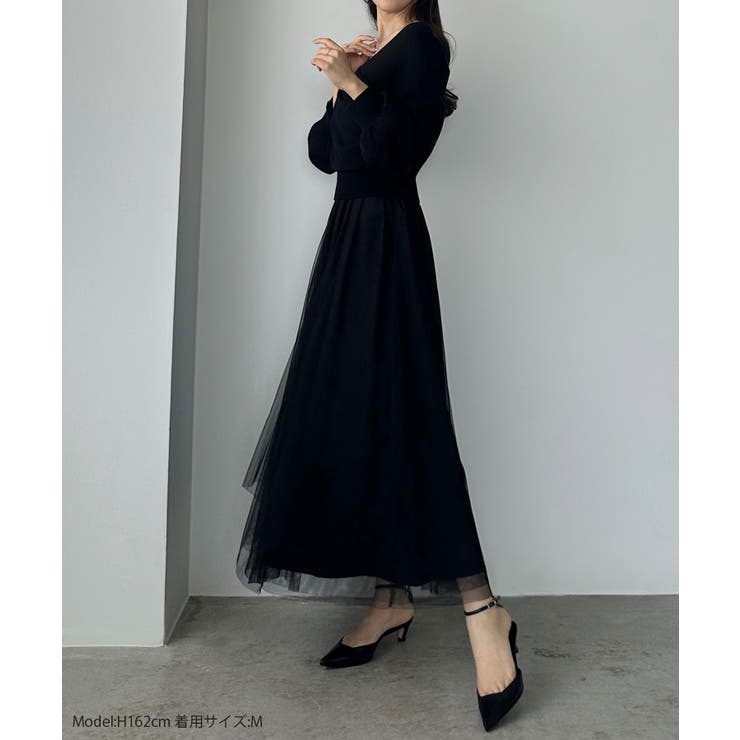 Louere カシュクールニット＋ラッフルチュールキャミワンピースSET | Louere | 詳細画像2 