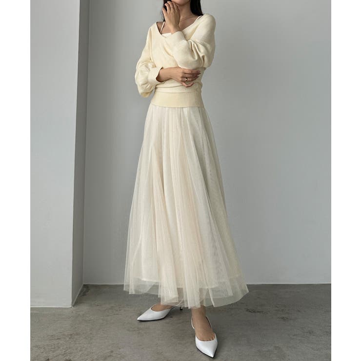 Louere カシュクールニット＋ラッフルチュールキャミワンピースSET | Louere | 詳細画像9 