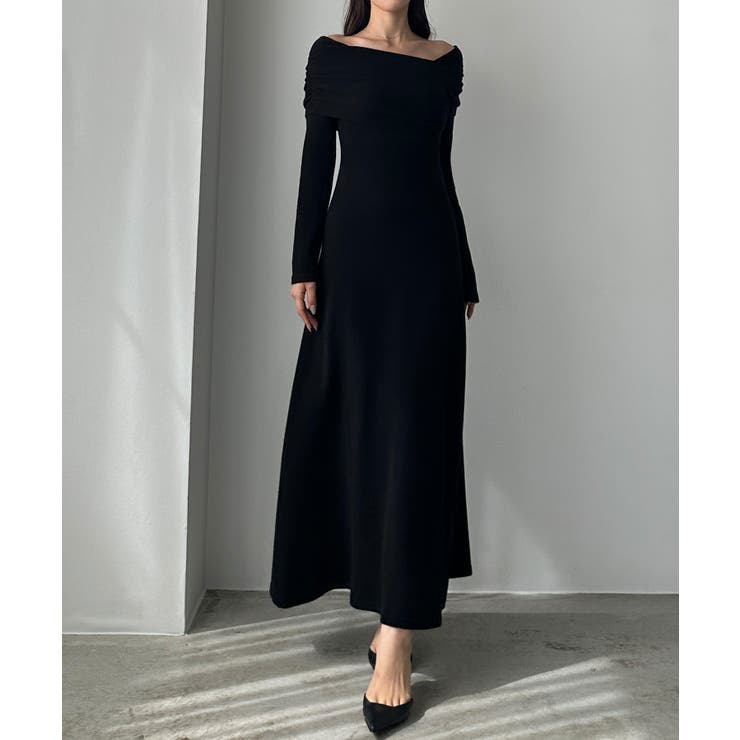 Louere アシメネックフレアニットワンピース[品番：AMTW0012647