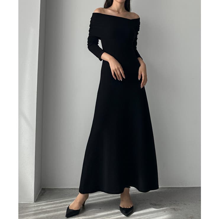 Louere アシメネックフレアニットワンピース[品番：AMTW0012647