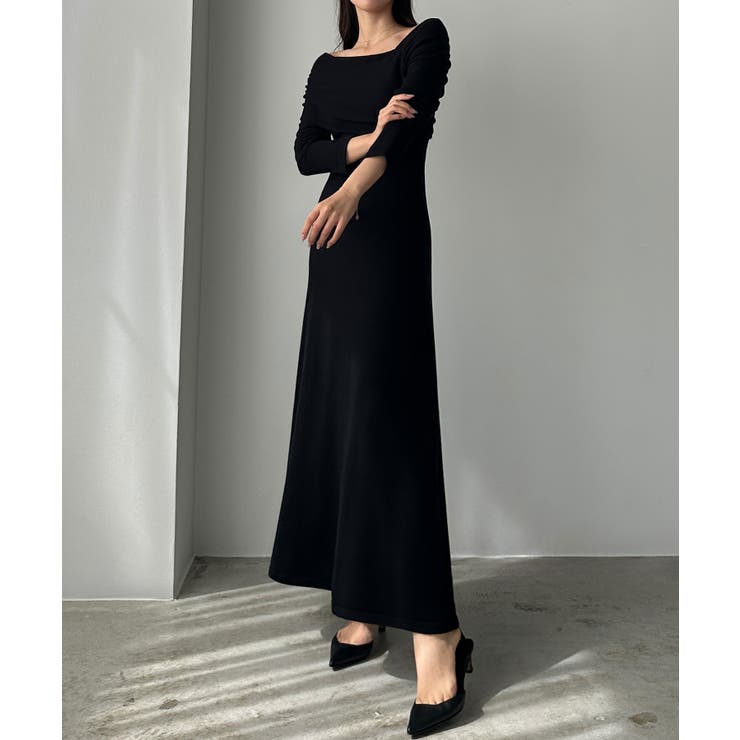 Louere アシメネックフレアニットワンピース[品番：AMTW0012647