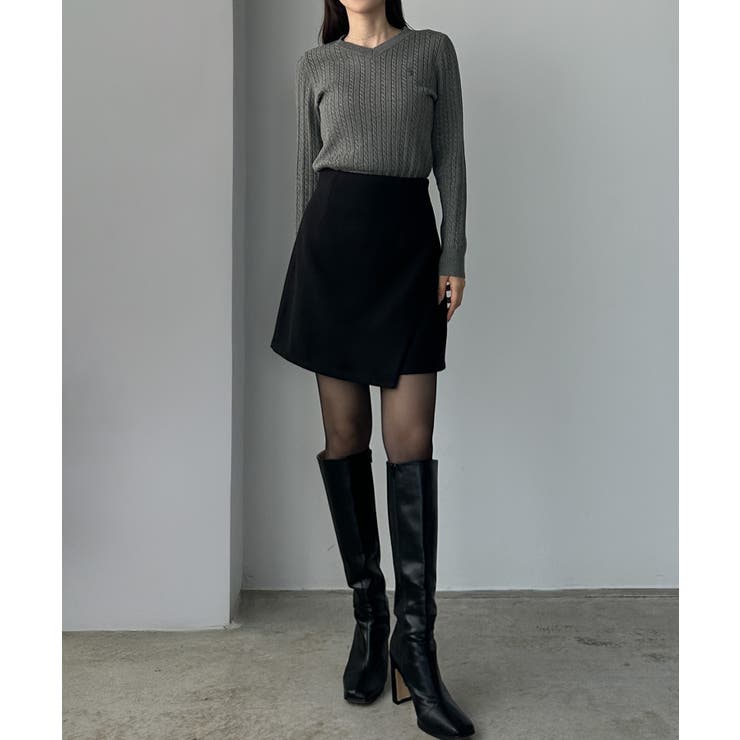 Louere Vネックロゴ刺繍ケーブルニットトップス | Louere | 詳細画像17 