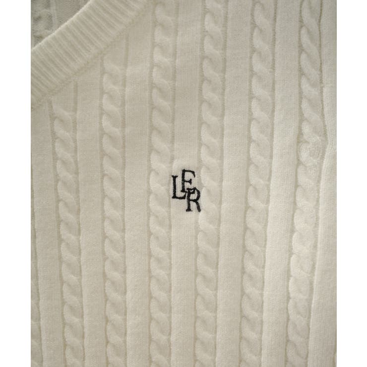 Louere Vネックロゴ刺繍ケーブルニットトップス | Louere | 詳細画像18 