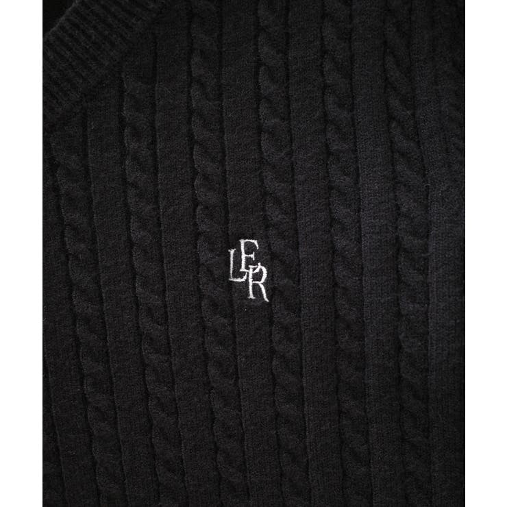 Louere Vネックロゴ刺繍ケーブルニットトップス | Louere | 詳細画像19 