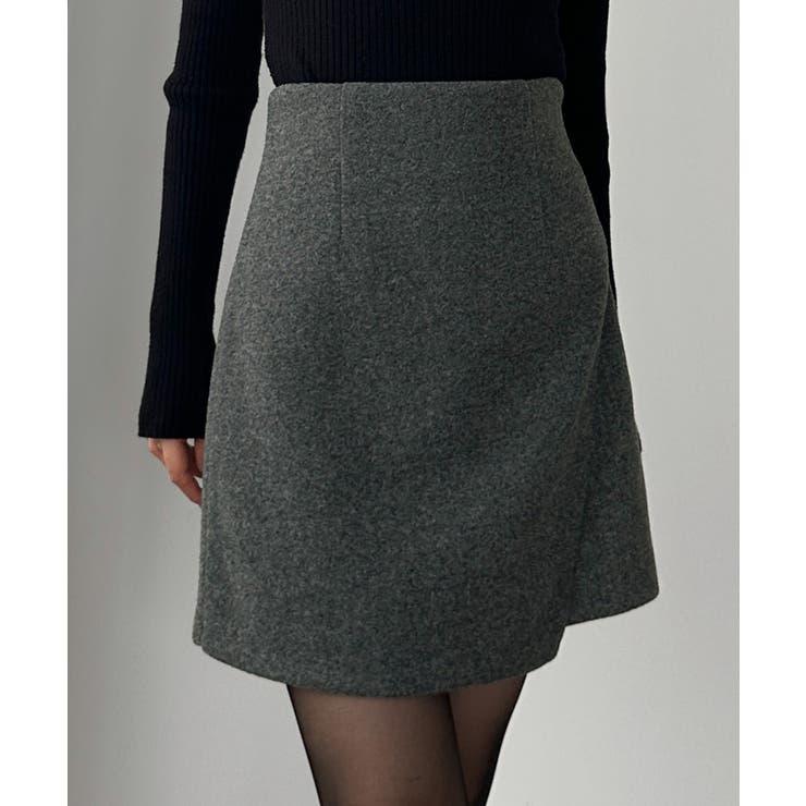 チャコール | Louere メルトンラップ風ミニスカート(インパン付き) | Louere