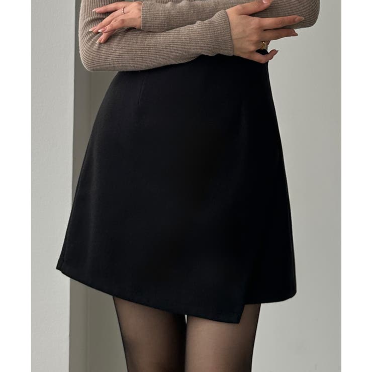 ブラック | Louere メルトンラップ風ミニスカート(インパン付き) | Louere