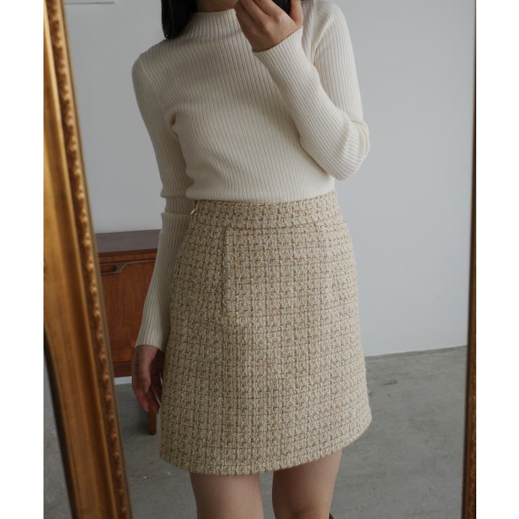 Louere ラメファンシーツイードミニスカート(インパン付き、ウール混) | Louere | 詳細画像12