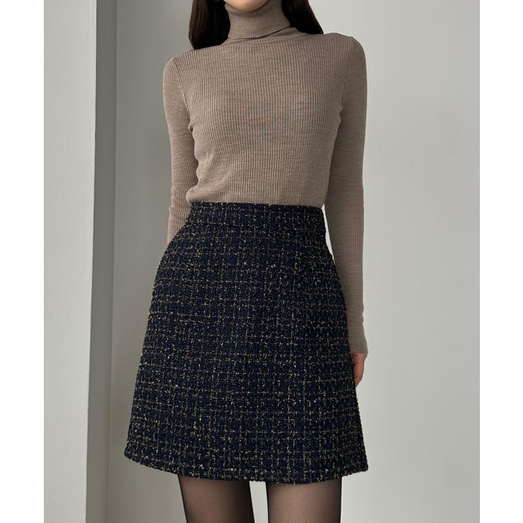 Louere ラメファンシーツイードミニスカート(インパン付き、ウール混) | Louere | 詳細画像13