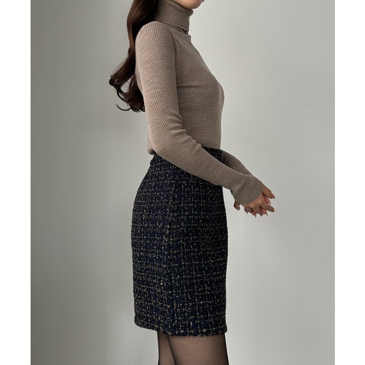 Louere ラメファンシーツイードミニスカート(インパン付き、ウール混) | Louere | 詳細画像14