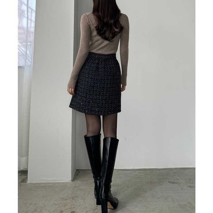 Louere ラメファンシーツイードミニスカート(インパン付き、ウール混) | Louere | 詳細画像17