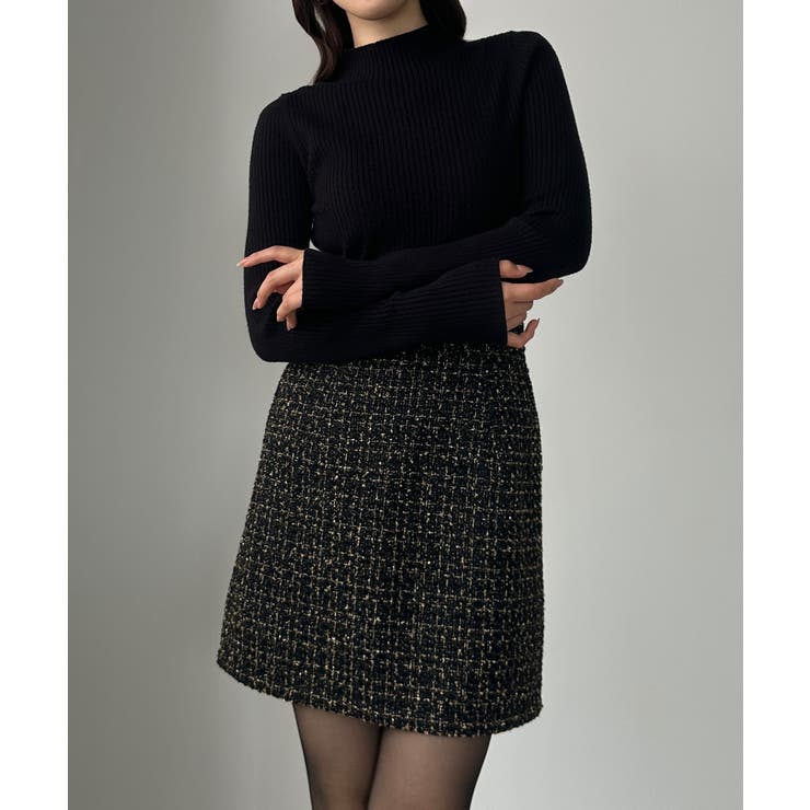 Louere ラメファンシーツイードミニスカート(インパン付き、ウール混) | Louere | 詳細画像4