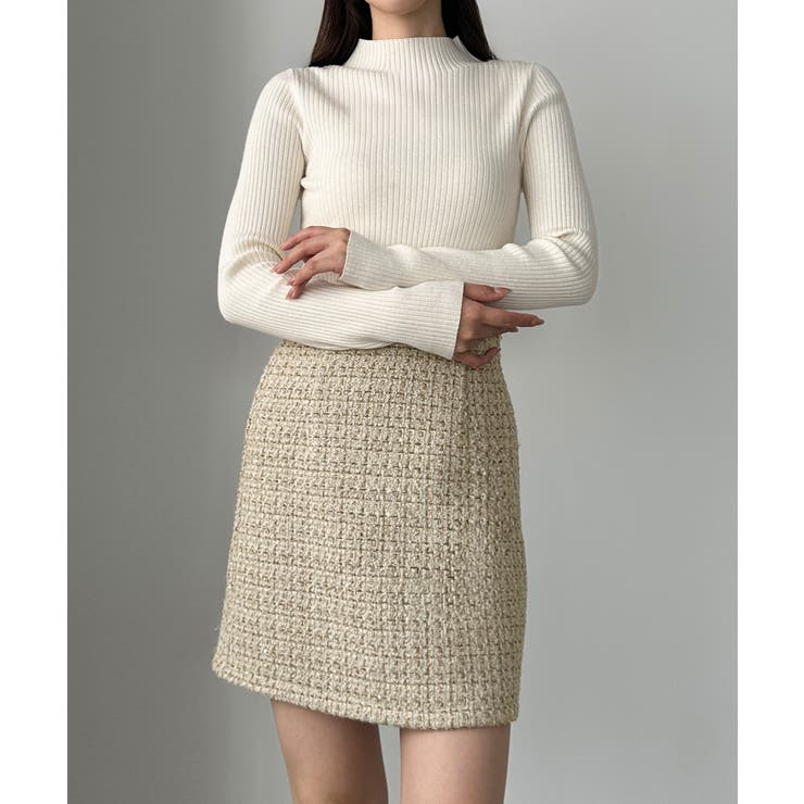 Louere ラメファンシーツイードミニスカート(インパン付き、ウール混) | Louere | 詳細画像7
