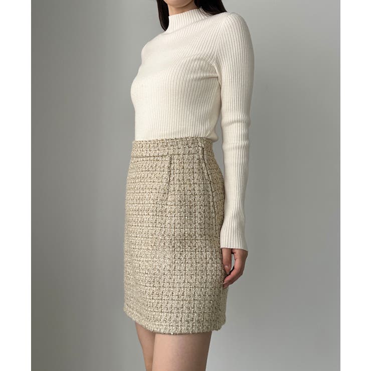 Louere ラメファンシーツイードミニスカート(インパン付き、ウール混) | Louere | 詳細画像8