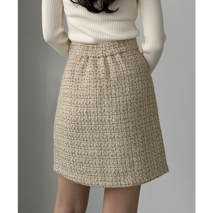 Louere ラメファンシーツイードミニスカート(インパン付き、ウール混) | Louere | 詳細画像9