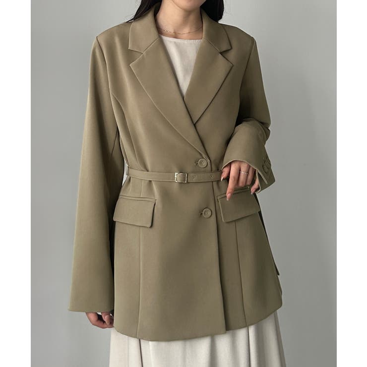 ダークベージュ | Louere ベルト付きウエストシェイプジャケット | Louere