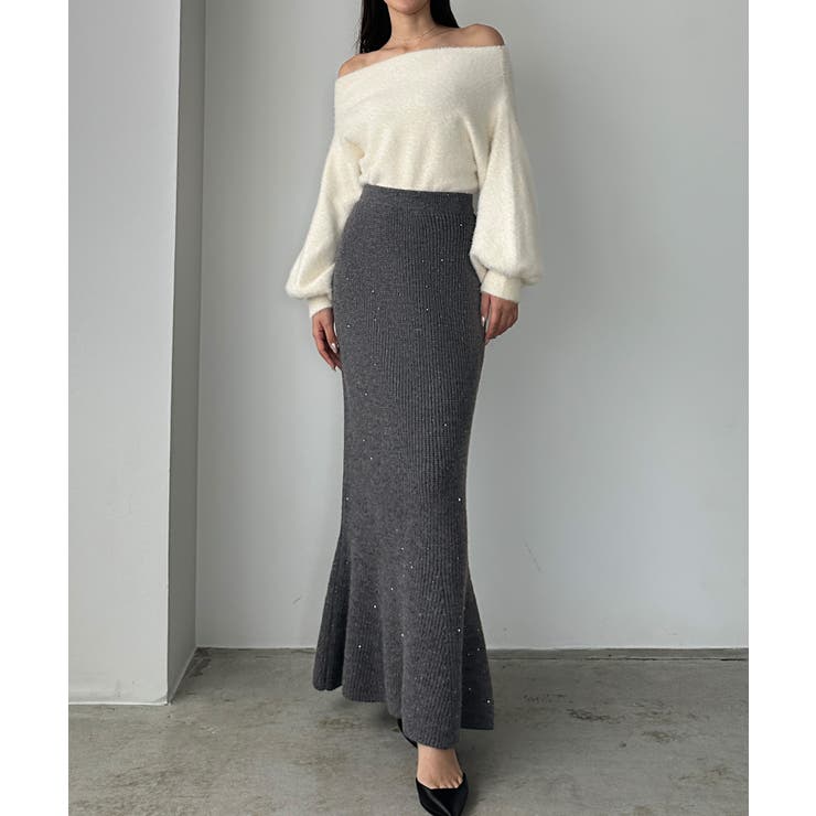 チャコール | Louere スパンコールマーメイドニットスカート | Louere