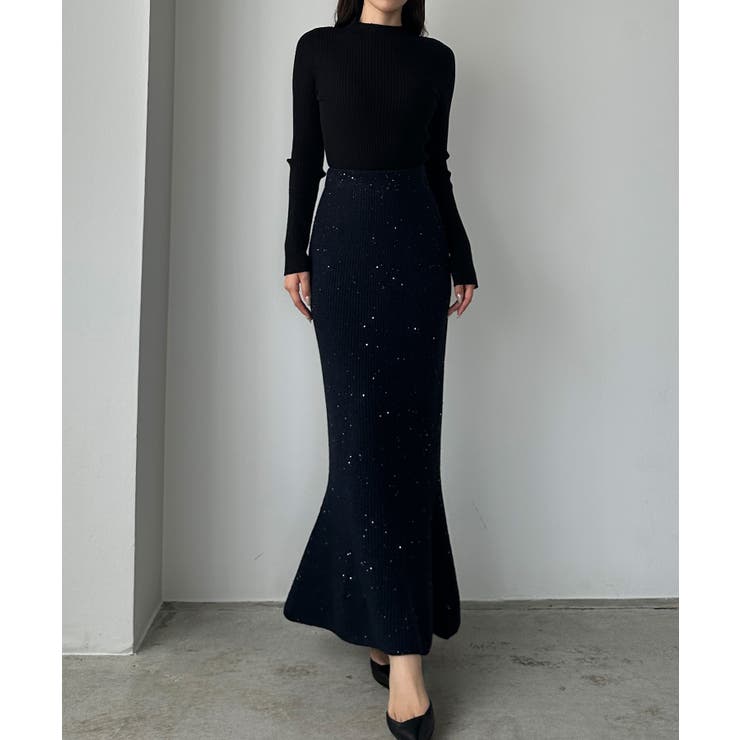 ダークネイビー | Louere スパンコールマーメイドニットスカート | Louere