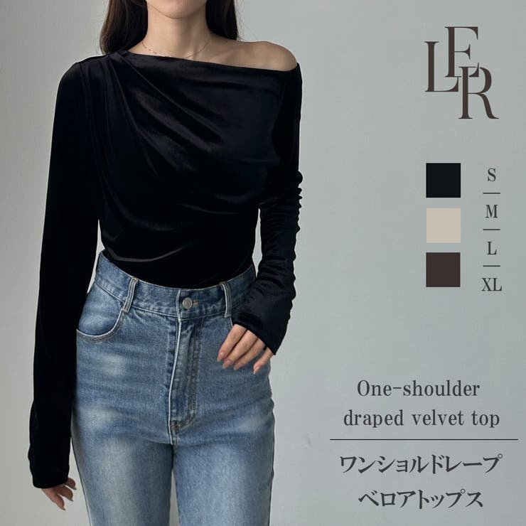 Louere ワンショルドレープベロアトップス | Louere | 詳細画像1 