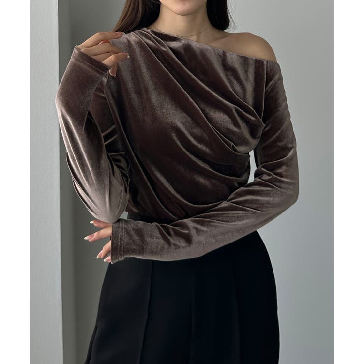 ブラウン | Louere ワンショルドレープベロアトップス | Louere