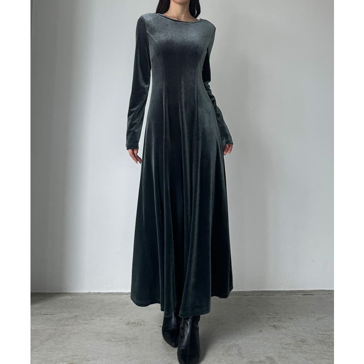 グレー | Louere 前後2wayベロアセミフレアワンピース(薄手、裏地無し) | Louere