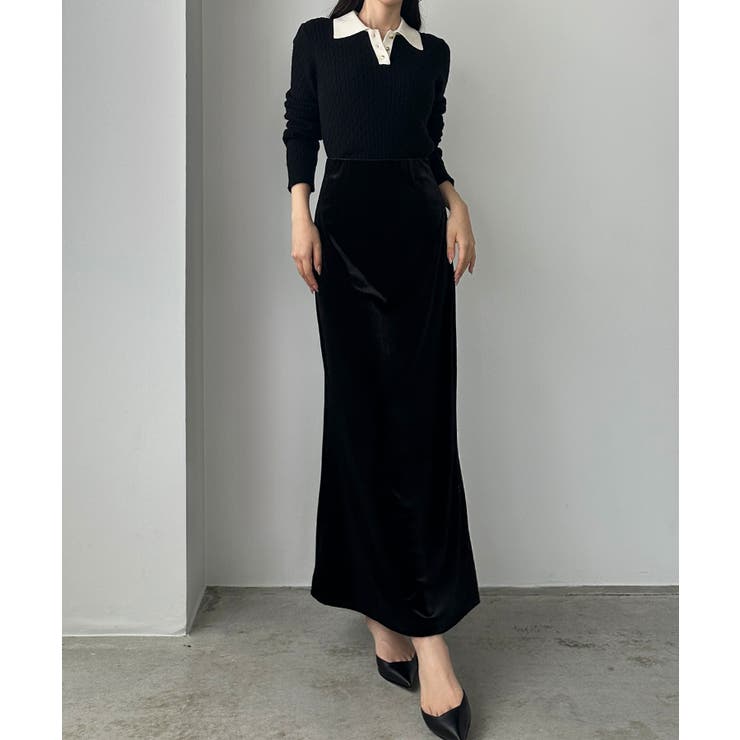 Louere ハイウエストべロアナロースカート[品番：AMTW0012557