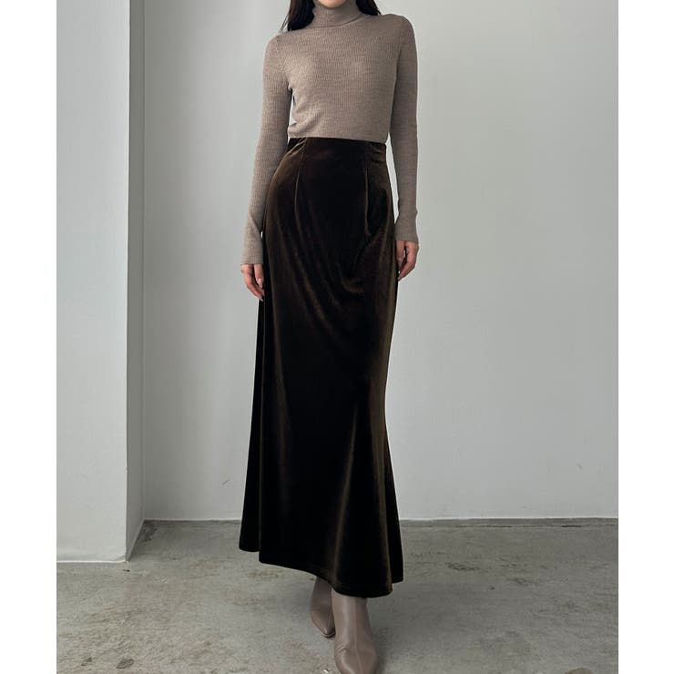 ブラウン | Louere ハイウエストべロアナロースカート | Louere