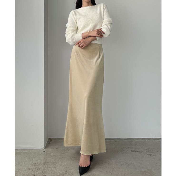 クリーム | Louere ハイウエストべロアナロースカート | Louere