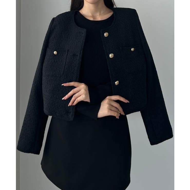 Bブラック | Louere 配色ラメツイードジャケット | Louere