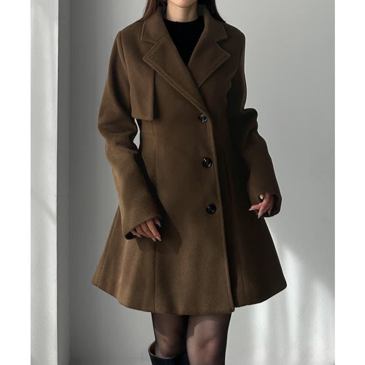 ブラウン | Louere ミドル丈ウエストシェイプフレアコート | Louere