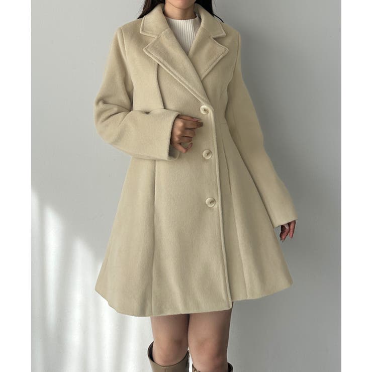 ライトベージュ | Louere ミドル丈ウエストシェイプフレアコート | Louere