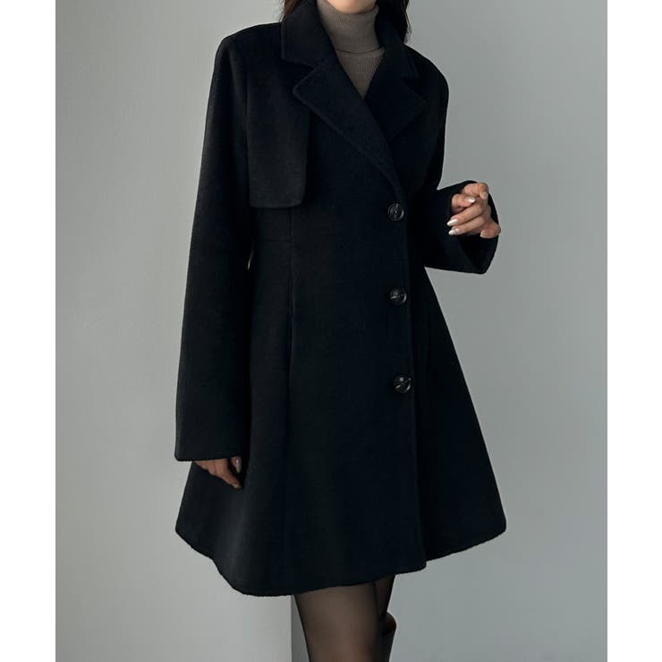 ブラック | Louere ミドル丈ウエストシェイプフレアコート | Louere