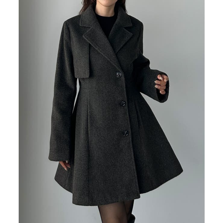 ダークグレー | Louere ミドル丈ウエストシェイプフレアコート | Louere