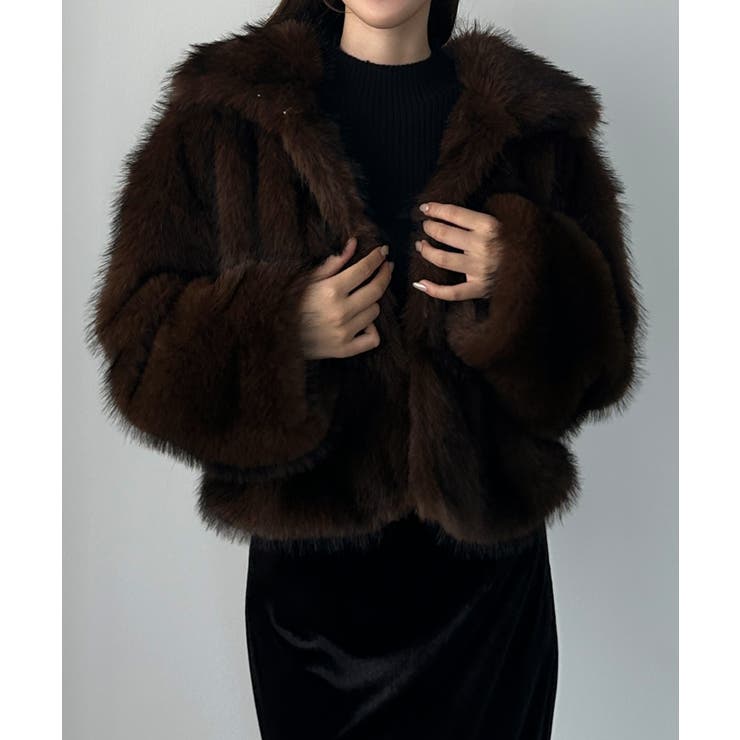 ブラウン | Louere 2wayカラーフェイクファーショートコート | Louere