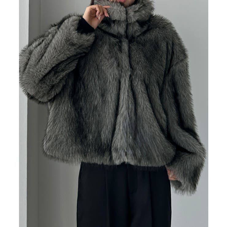 グレー | Louere 2wayカラーフェイクファーショートコート | Louere