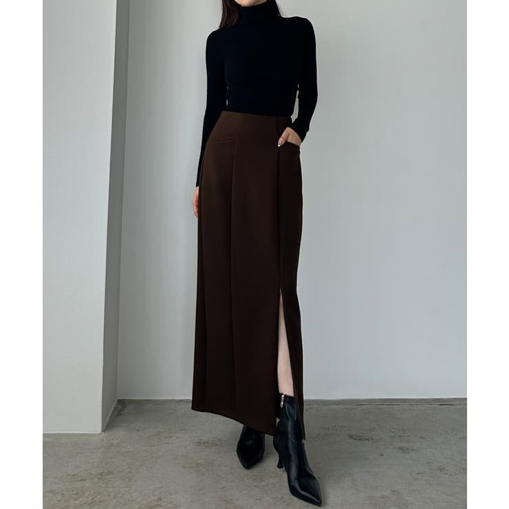 ブラウン | Louere ポケットデザインファスナースリットIラインポンチスカート | Louere